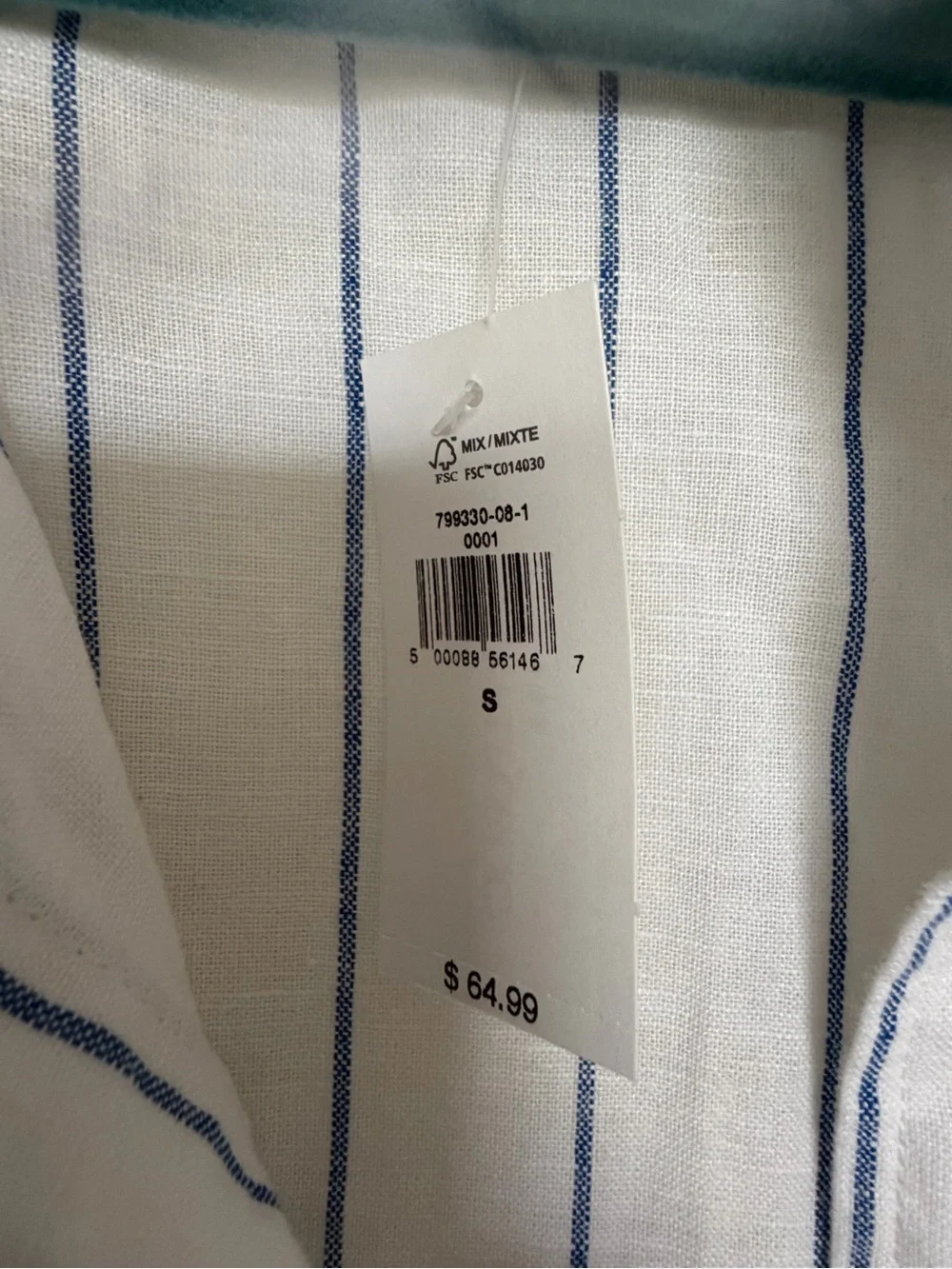 Banana Republic Untucked White Button-Down Shirt with Blue Pinstripes